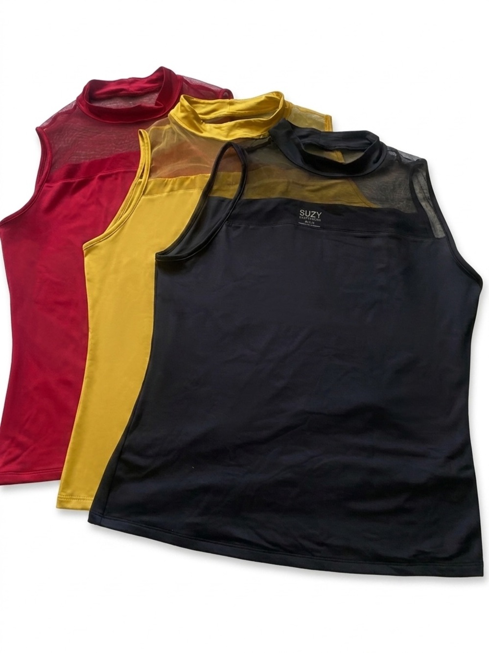 Suzy Shier Sleeveless Mock Neck Tank - Black, Yellow, Red